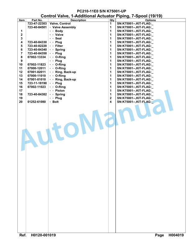 Komatsu PC210-11E0 Hydraulic Excavator Parts Manual PC00079U-2