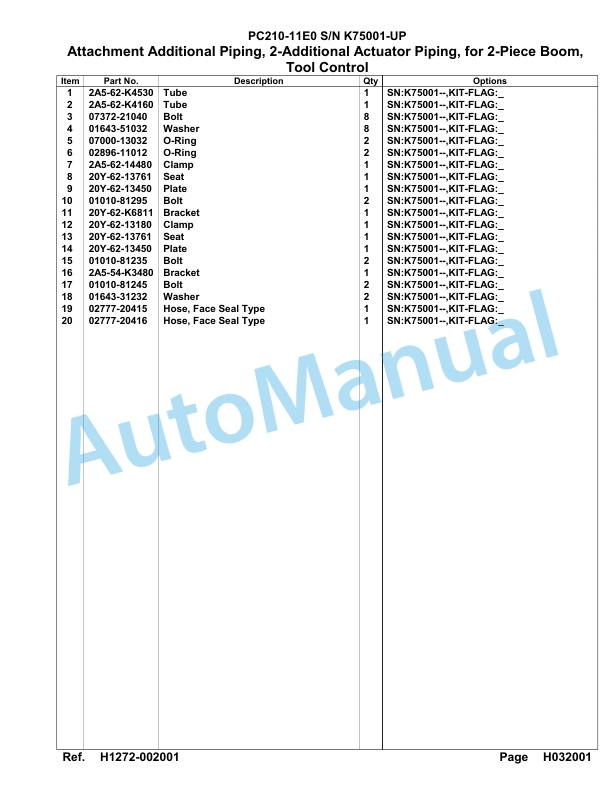 Komatsu PC210-11E0 Hydraulic Excavator Parts Manual PC00079U-3