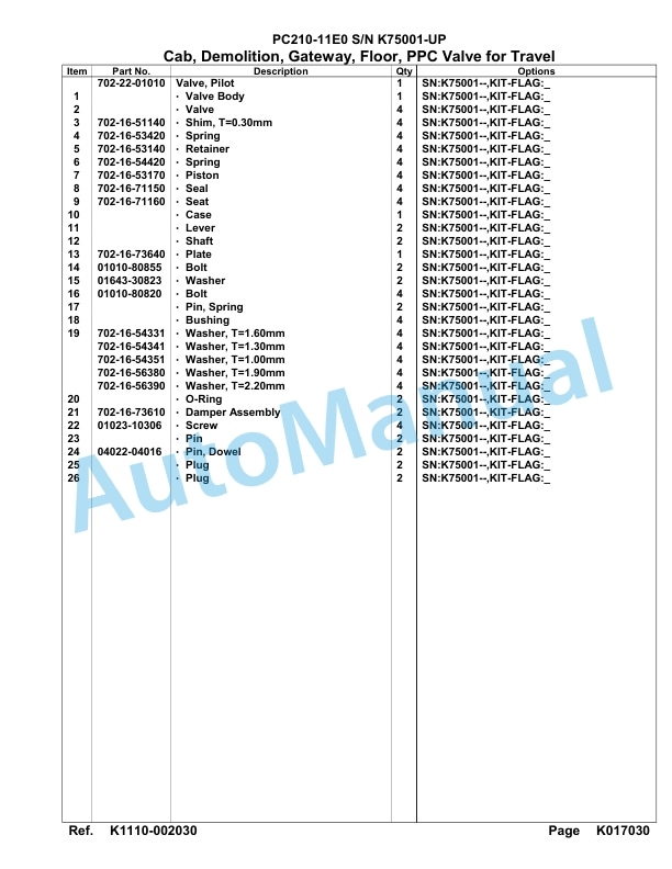 Komatsu PC210-11E0 Hydraulic Excavator Parts Manual PC00079U-4