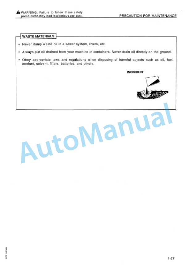 Komatsu PC210-5K, PC210LC-5K, PC240-5K, PC240LC-5K, PC240NLC-5K Hydraulic Excavator Operation and Maintenance Manual EEAM003101-2