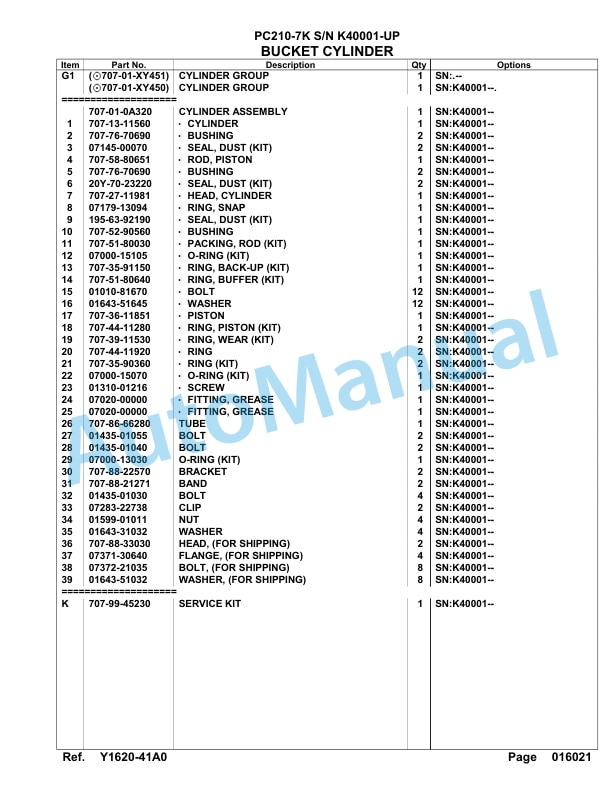 Komatsu PC210-7K Hydraulic Excavator Parts Manual SAA6D15U-5