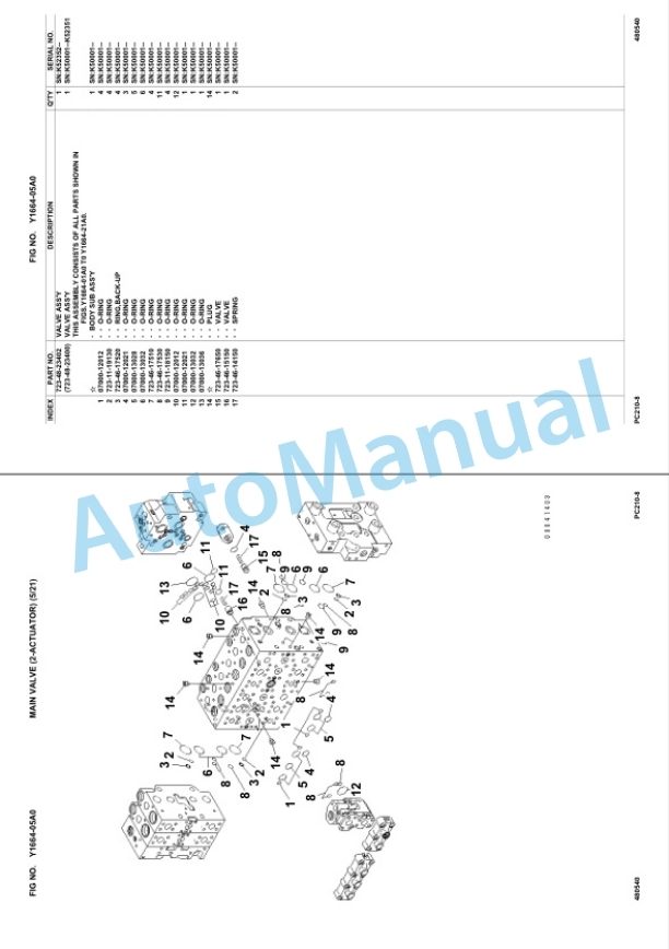Komatsu PC210-8, PC210LC-8, PC210NLC-8 Hydraulic Excavator Parts Manual UEPC000700-5