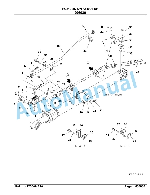Komatsu PC210-8K Hydraulic Excavator Parts Manual SAA6D1GU-2