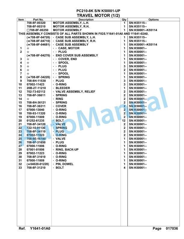 Komatsu PC210-8K Hydraulic Excavator Parts Manual SAA6D1GU-5