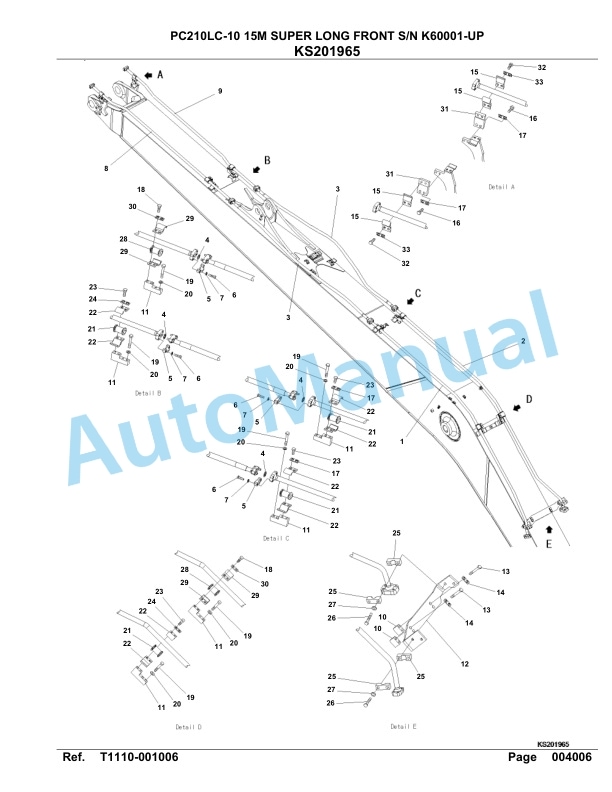 Komatsu PC210LC-10 15M Super Long Front Hydraulic Excavator Parts Manual K60001-UP-5
