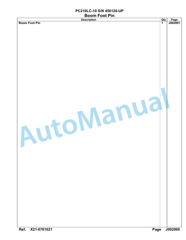 Komatsu PC210LC-10 Hydraulic Excavator Parts Manual 450120-Up-3