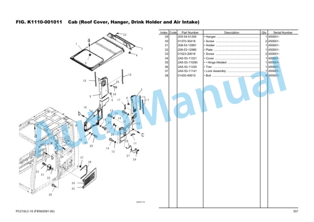 Komatsu PC210LC-10 Hydraulic Excavator Parts Manual FEN02091-00-4