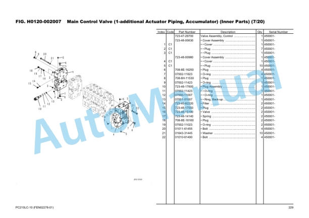 Komatsu PC210LC-10 Hydraulic Excavator Parts Manual FEN02276-01-3