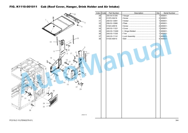 Komatsu PC210LC-10 Hydraulic Excavator Parts Manual FEN02276-01-4