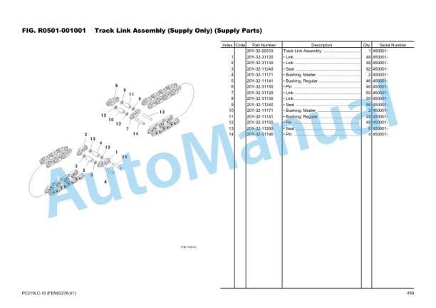 Komatsu PC210LC-10 Hydraulic Excavator Parts Manual FEN02276-01-5