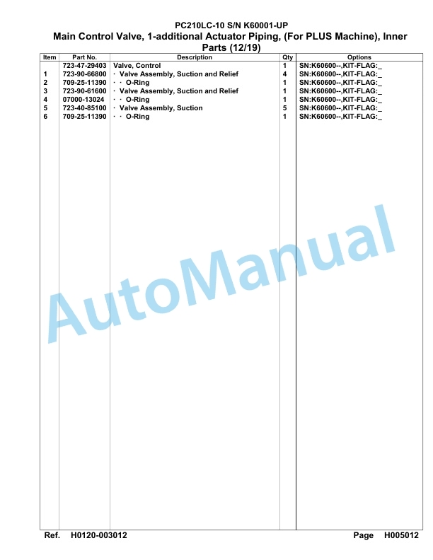 Komatsu PC210LC-10 Hydraulic Excavator Parts Manual SAA6DE2U-2