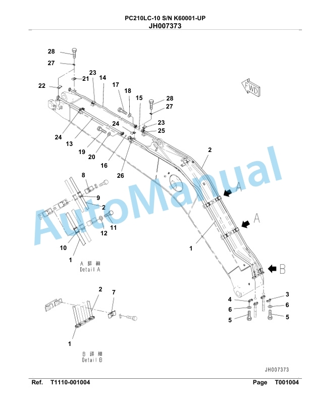 Komatsu PC210LC-10 Hydraulic Excavator Parts Manual SAA6DE2U-5