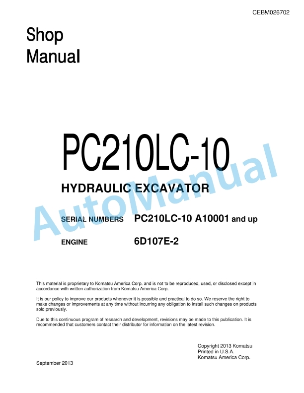Komatsu PC210LC-10 Hydraulic Excavator Shop Manual CEBM026702