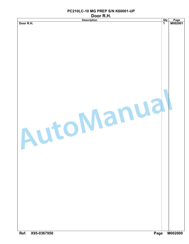 Komatsu PC210LC-10 MG PREP Hydraulic Excavator Parts Manual K60001-UP-3