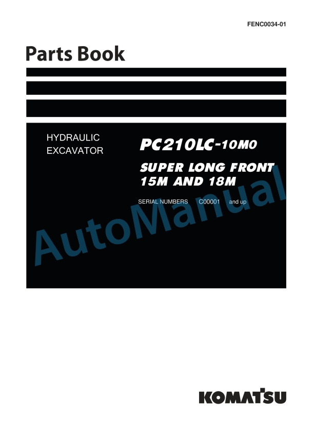 Komatsu PC210LC-10M0 Hydraulic Excavator Parts Manual FENC0034-01