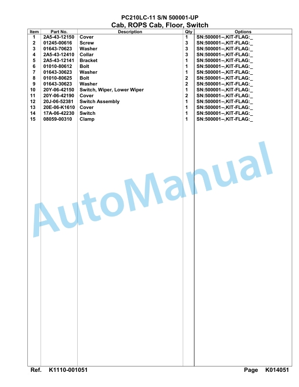 Komatsu PC210LC-11 Hydraulic Excavator Parts Manual 500001-Up-4
