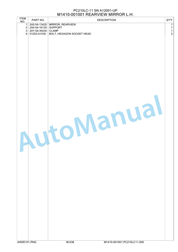 Komatsu PC210LC-11 Hydraulic Excavator Parts Manual A12001 UP-5