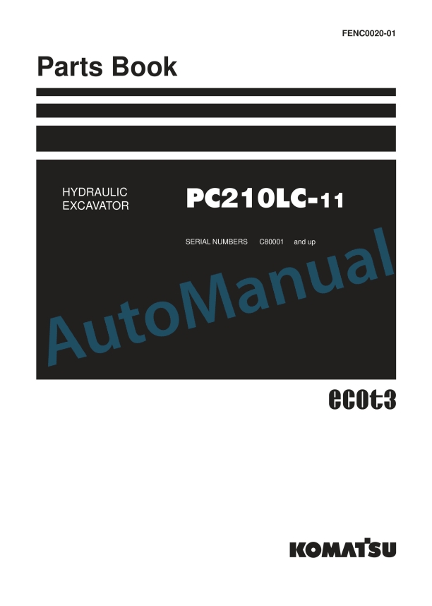 Komatsu PC210LC-11 Hydraulic Excavator Parts Manual FENC0020-01