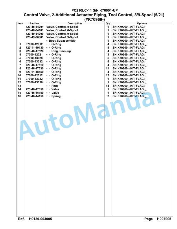 Komatsu PC210LC-11 Hydraulic Excavator Parts Manual PC00016U-2