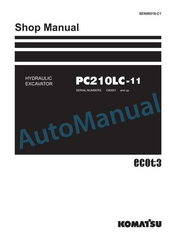 Komatsu PC210LC-11 Hydraulic Excavator Shop Manual SEN06516-C1