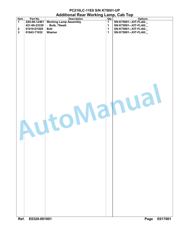 Komatsu PC210LC-11E0 Hydraulic Excavator Parts Manual PC00079U-2