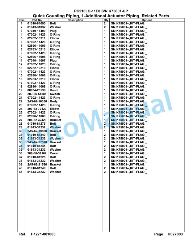 Komatsu PC210LC-11E0 Hydraulic Excavator Parts Manual PC00079U-4