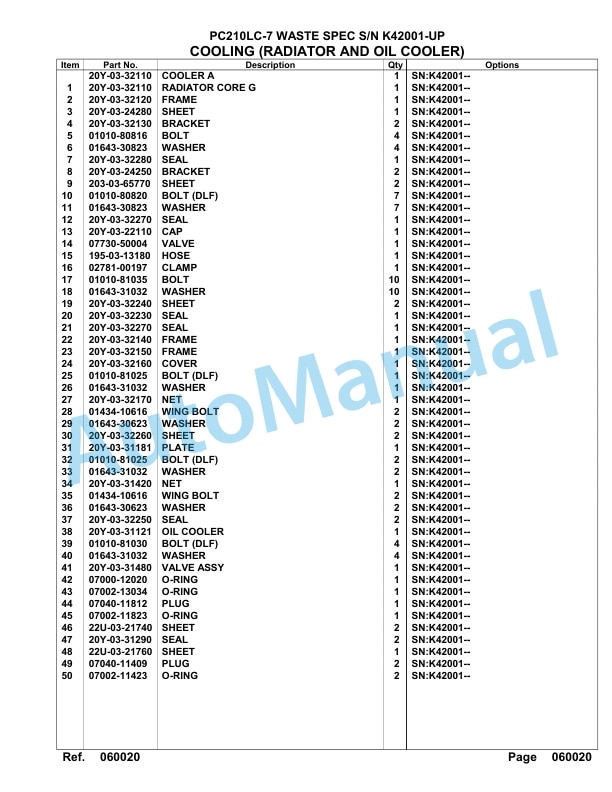 Komatsu PC210LC-7 Waste Spec Hydraulic Excavator Parts Manual K42001-UP-2