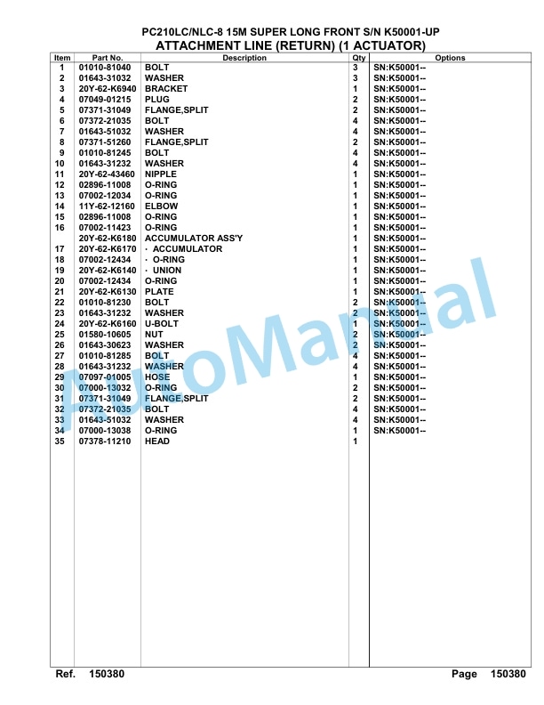 Komatsu PC210LC-8, PC210NLC-8 15M Super Long Front Hydraulic Excavator Parts Manual K50001-up-2