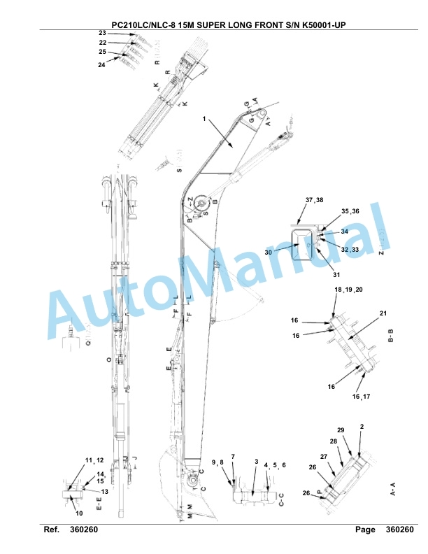 Komatsu PC210LC-8, PC210NLC-8 15M Super Long Front Hydraulic Excavator Parts Manual K50001-up-3