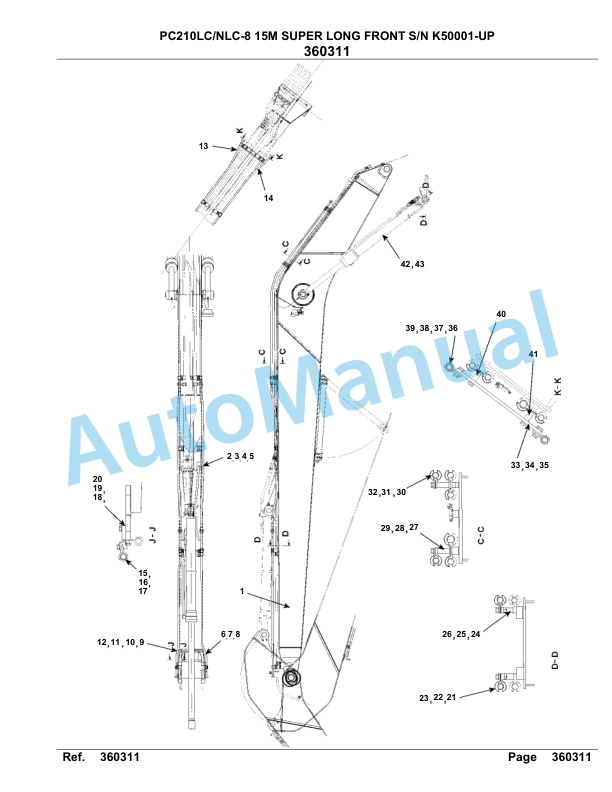 Komatsu PC210LC-8, PC210NLC-8 15M Super Long Front Hydraulic Excavator Parts Manual K50001-up-5