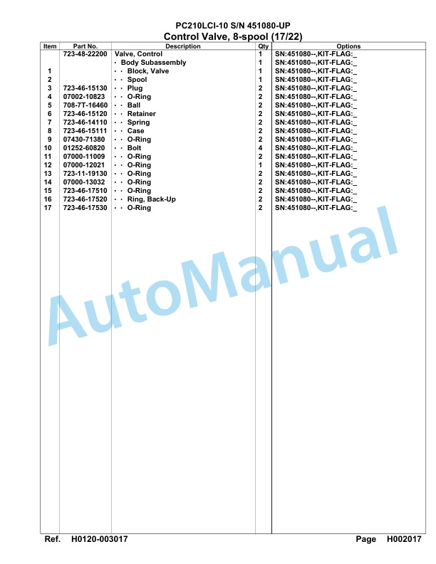 Komatsu PC210LCI-10 Hydraulic Excavator Parts Manual 451080-UP-2