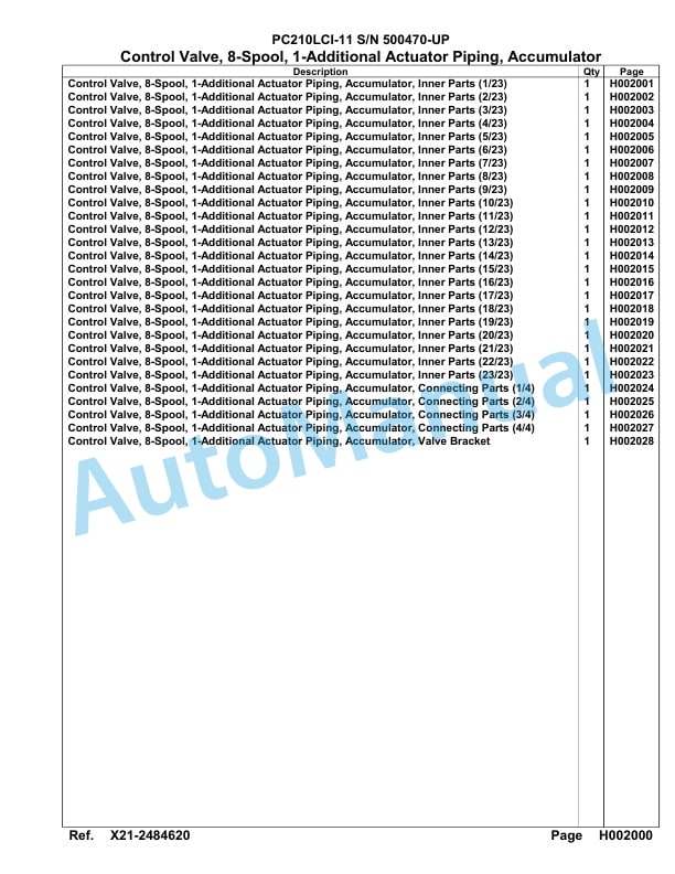 Komatsu PC210LCI-11 Hydraulic Excavator Parts Manual PC00035U-2