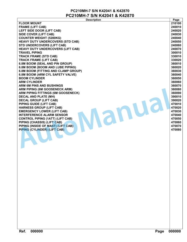 Komatsu PC210MH-7 Hydraulic Excavator Parts Manual - K42041 - K42870
