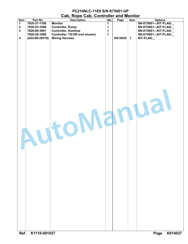 Komatsu PC210NLC-11E0 Hydraulic Excavator Parts Manual PC00081U-4