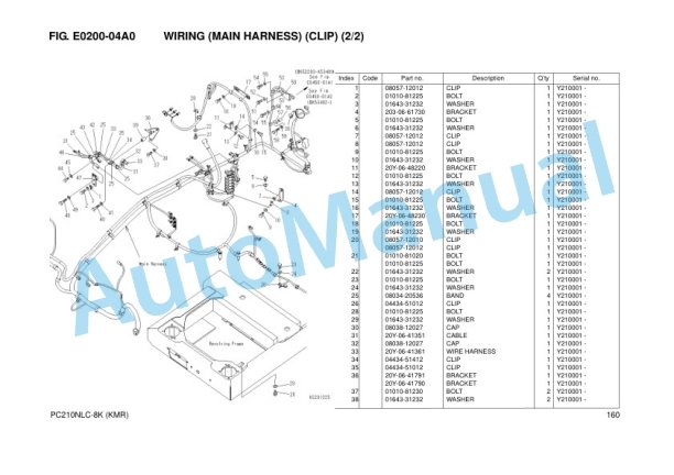 Komatsu PC210NLC-8 Hydraulic Excavator Parts Manual FRU03912-00-2