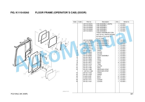 Komatsu PC210NLC-8 Hydraulic Excavator Parts Manual FRU03912-00-3