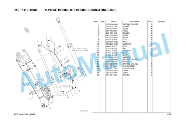 Komatsu PC210NLC-8 Hydraulic Excavator Parts Manual FRU03912-00-4