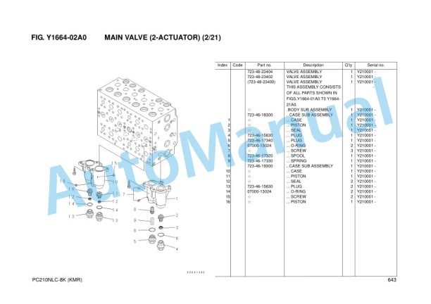 Komatsu PC210NLC-8 Hydraulic Excavator Parts Manual FRU03912-00-5
