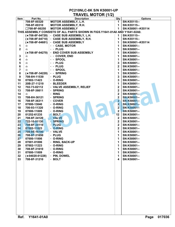 Komatsu PC210NLC-8K Hydraulic Excavator Parts Manual SAA6D1GU-5