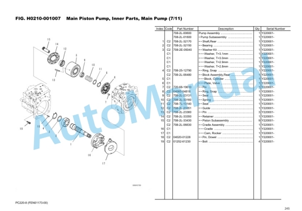 Komatsu PC220-8 Hydraulic Excavator Parts Manual FRU01173-00-3