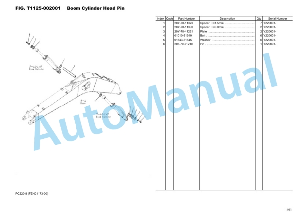 Komatsu PC220-8 Hydraulic Excavator Parts Manual FRU01173-00-5