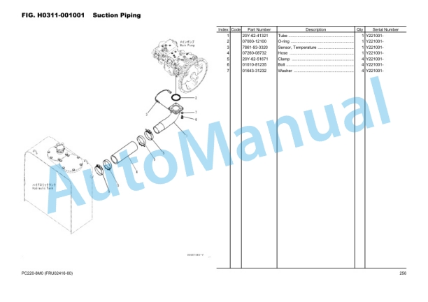 Komatsu PC220-8M0, SAA6D107E-1Q Parts Manual FRU02416-00-3