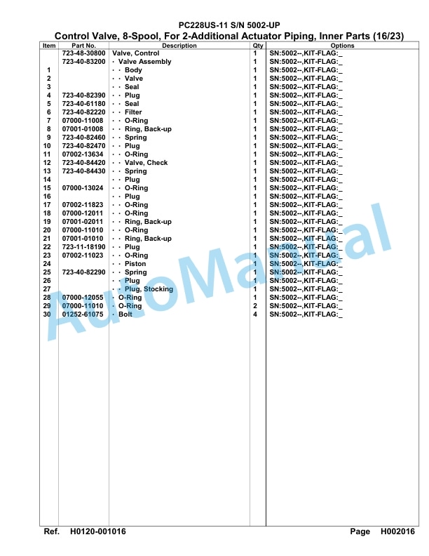 Komatsu PC228US-11 Hydraulic Excavator Parts Manual PC00046U-2