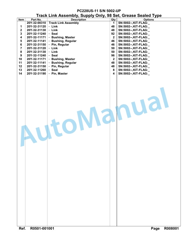 Komatsu PC228US-11 Hydraulic Excavator Parts Manual PC00046U-5