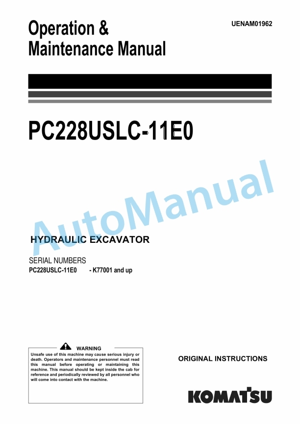 Komatsu PC228USLC-11E0 Hydraulic Excavator Operation and Maintenance Manual UENAM01962