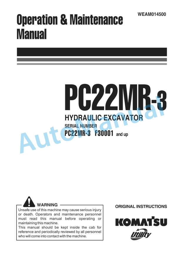 Komatsu PC22MR-3 Hydraulic Excavator Operation and Maintenance Manual WEAM014500