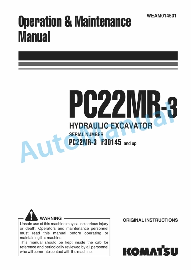 Komatsu PC22MR-3 Hydraulic Excavator Operation and Maintenance Manual WEAM014501