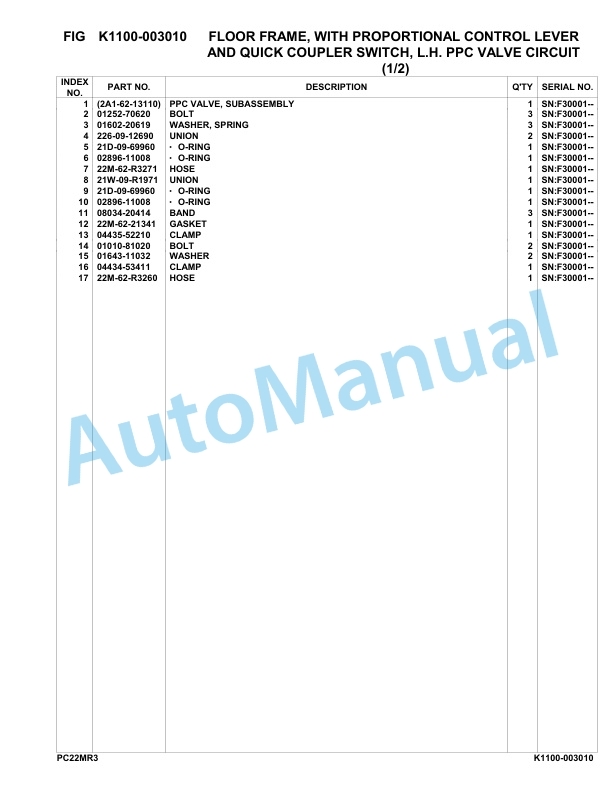 Komatsu PC22MR-3 Hydraulic Excavator Parts Manual F30001-UP-4