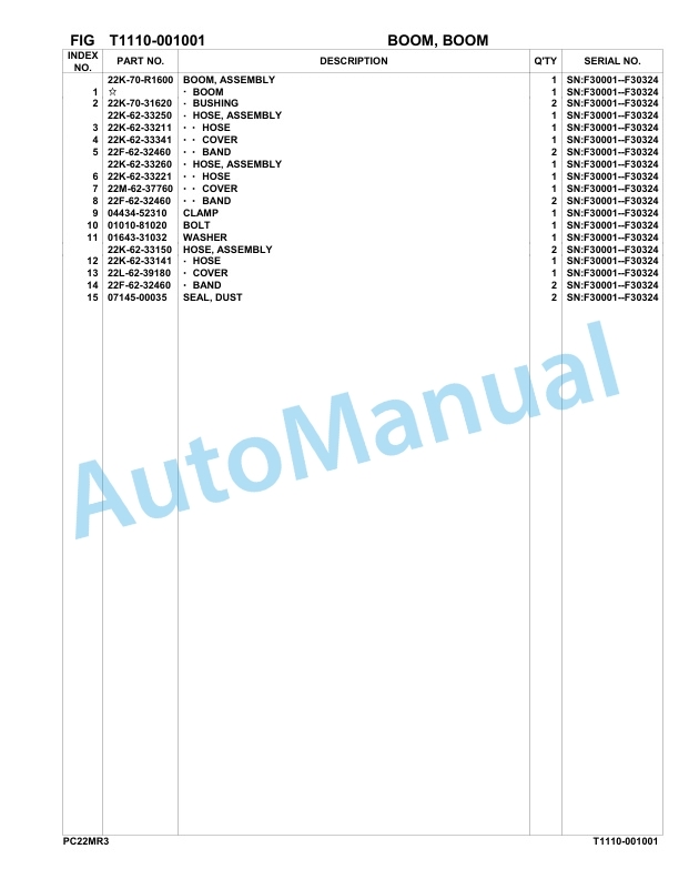 Komatsu PC22MR-3 Hydraulic Excavator Parts Manual F30001-UP-5