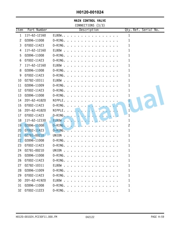 Komatsu PC230F-11 Hydraulic Excavator Parts Manual BEPB133201-3